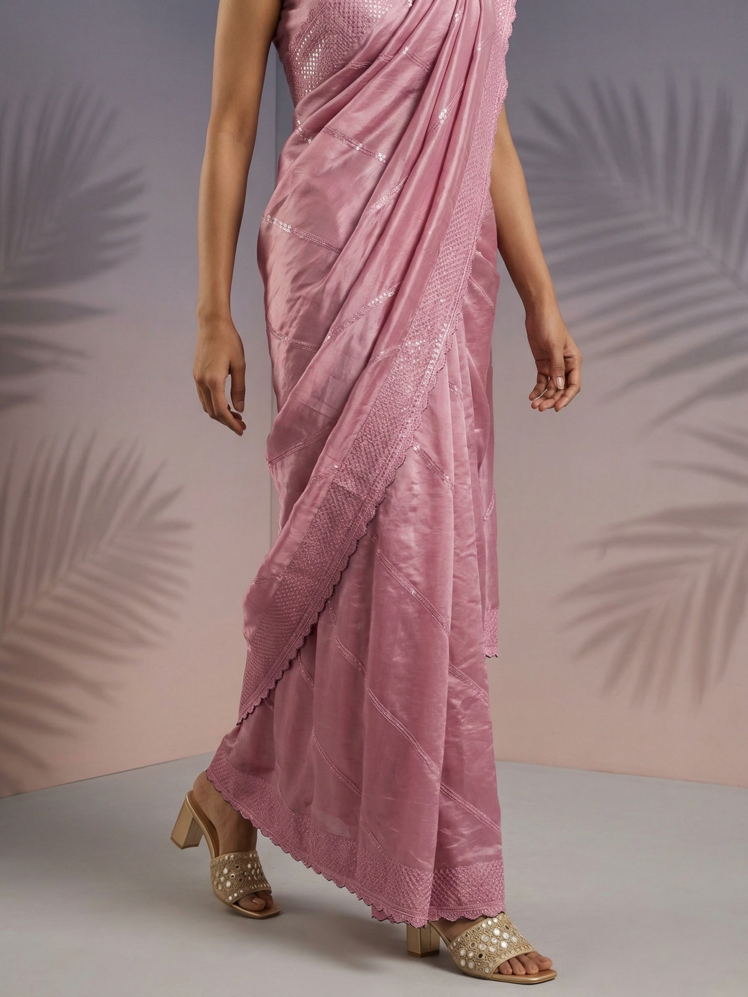Pure Raspberry Silk Embroidered Saree with Leheriya Work and Sequin Border  Lightweight Festive Silk Saree with Blouse