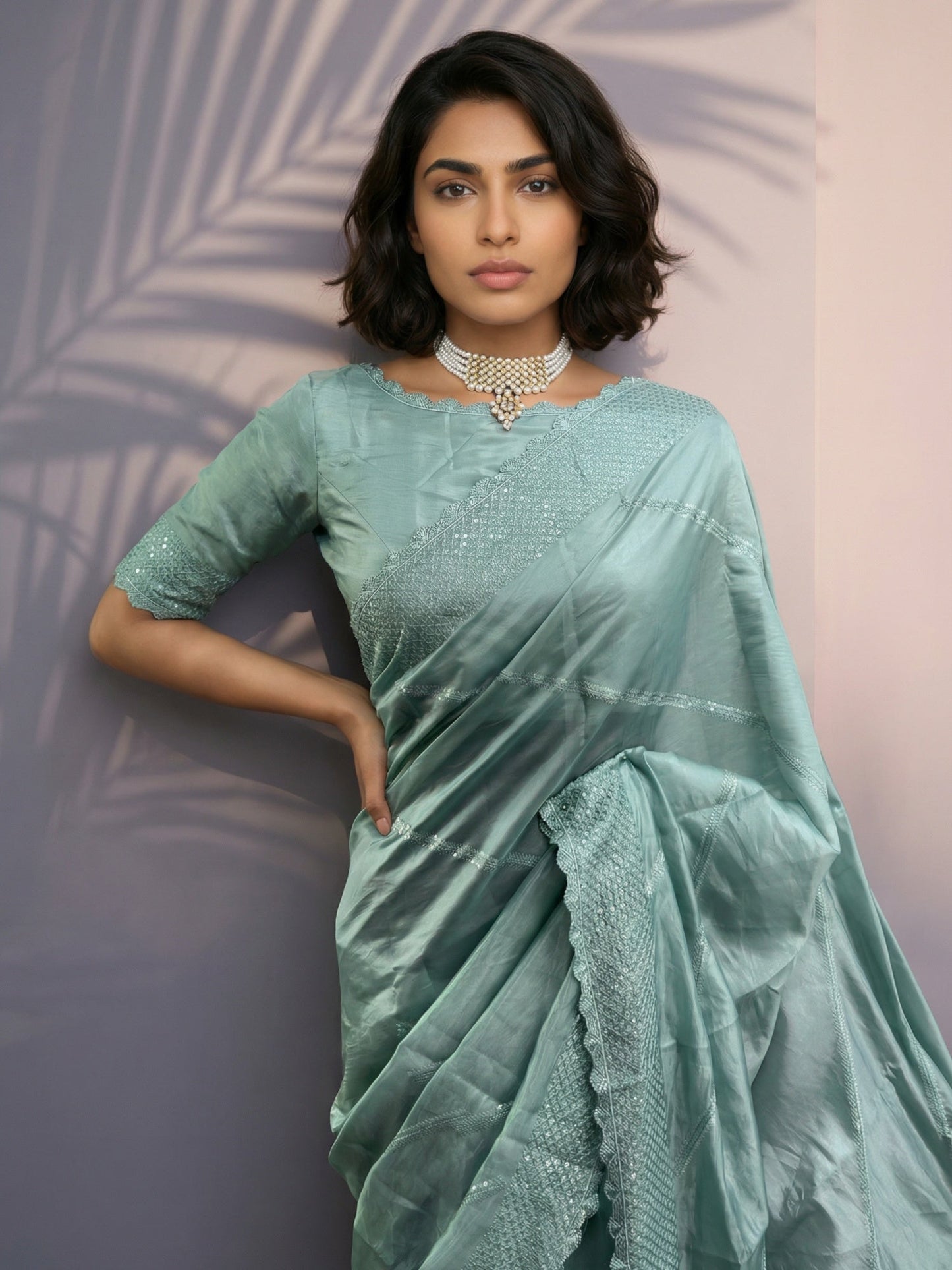 Pure Raspberry Silk Embroidered Saree with Leheriya Work and Sequin Border  Lightweight Festive Silk Saree with Blouse