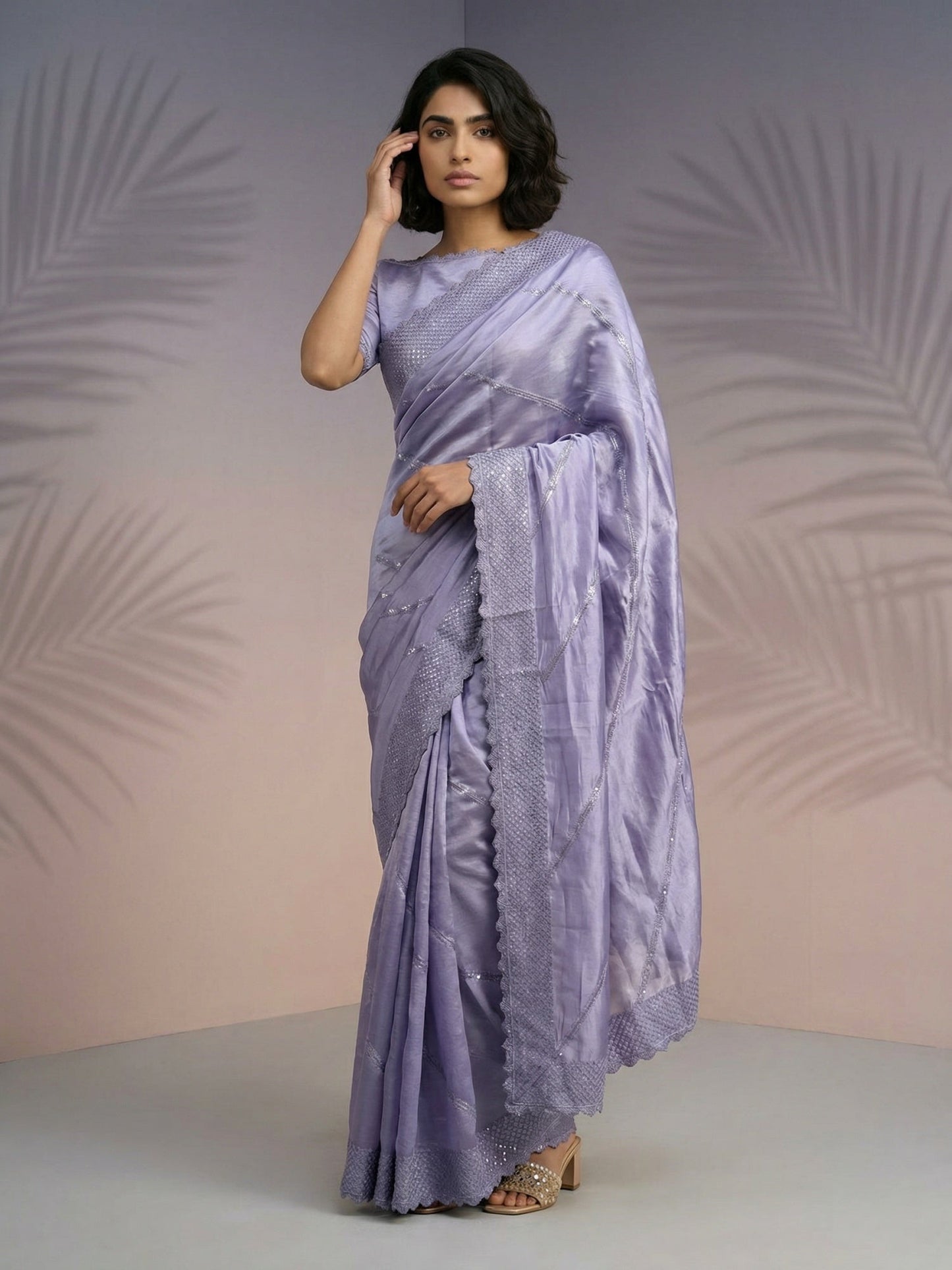 Pure Raspberry Silk Embroidered Saree with Leheriya Work and Sequin Border  Lightweight Festive Silk Saree with Blouse