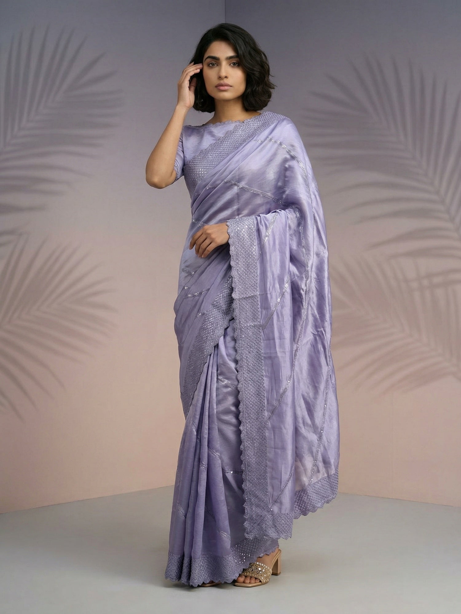 Pure Raspberry Silk Embroidered Saree with Leheriya Work and Sequin Border  Lightweight Festive Silk Saree with Blouse