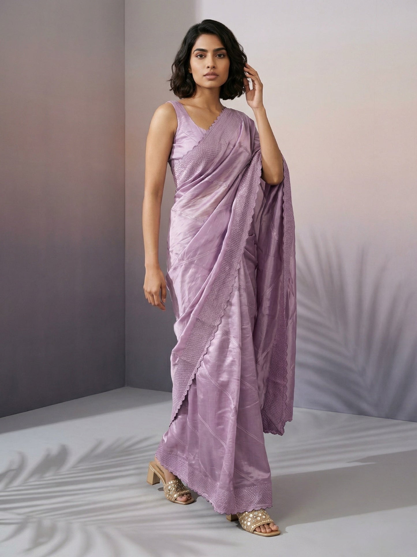 Pure Raspberry Silk Embroidered Saree with Leheriya Work and Sequin Border  Lightweight Festive Silk Saree with Blouse