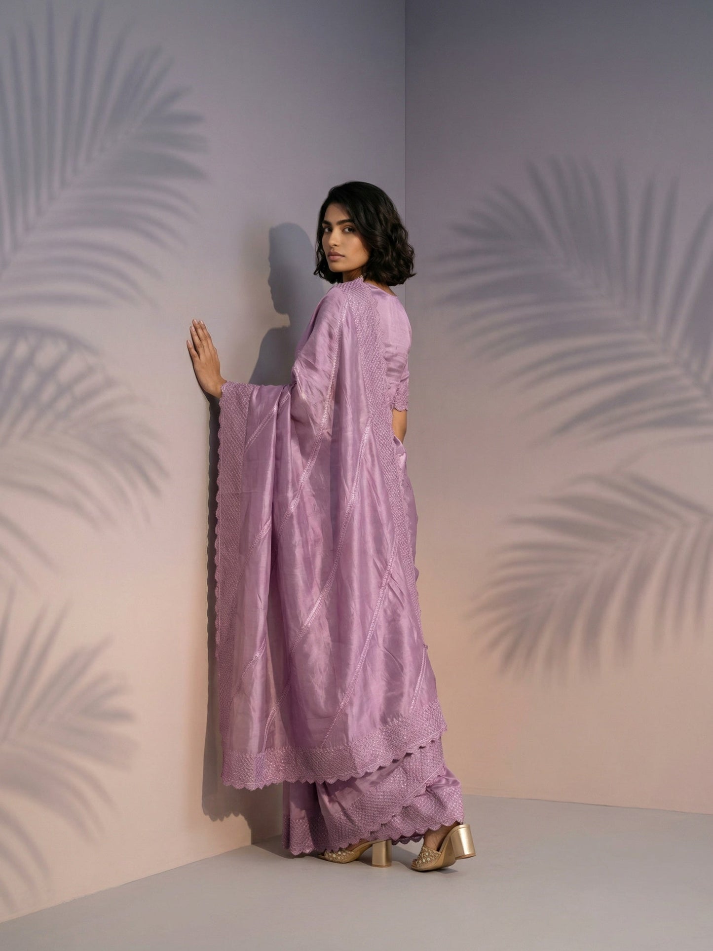 Pure Raspberry Silk Embroidered Saree with Leheriya Work and Sequin Border  Lightweight Festive Silk Saree with Blouse