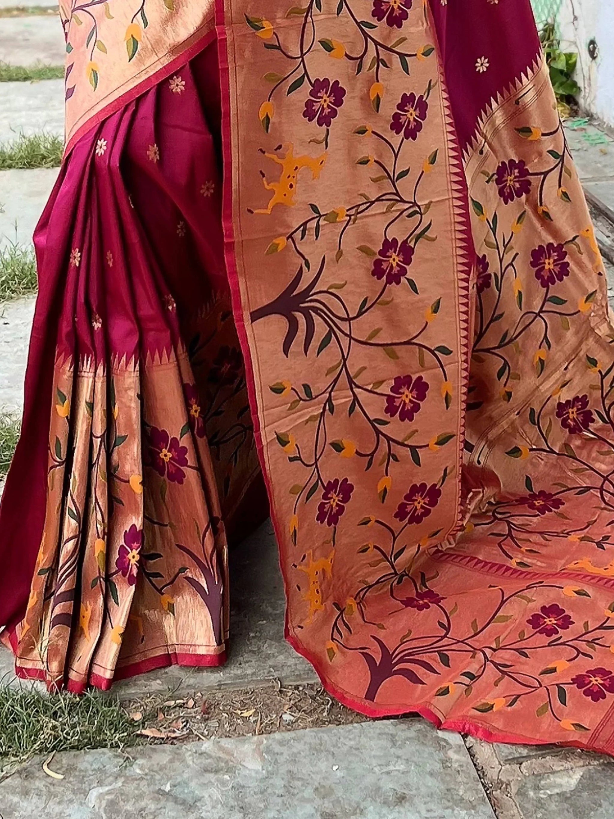 Absorbing Maroon Woven Paithani Silk Trendy Saree With Blouse