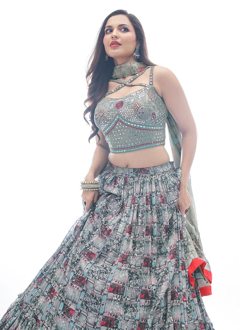 Abstract Pattern Grey Printed Lehenga