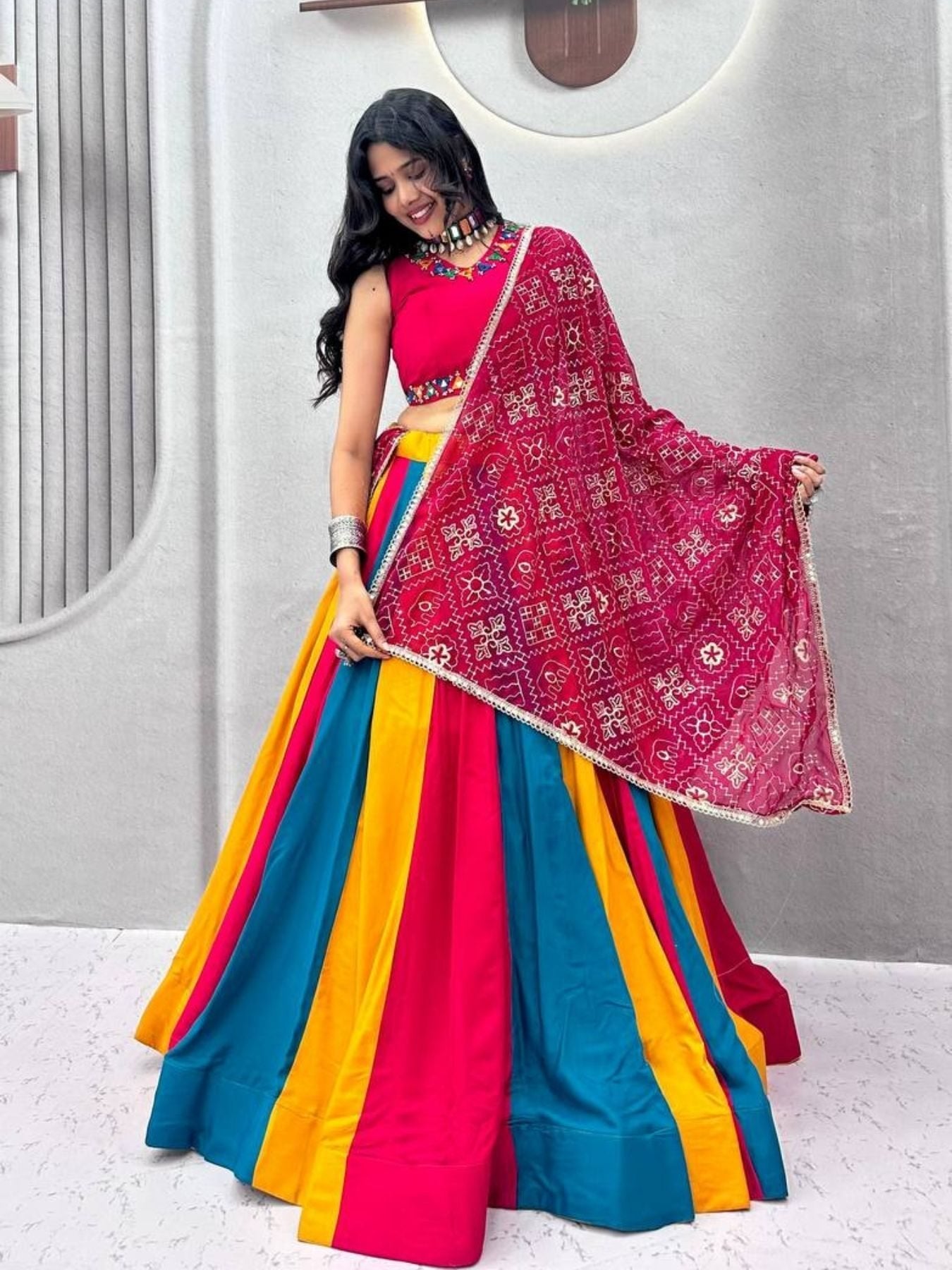 Pure Cotton Lehenga Choli with Colour Kali and Cotton Dupatta
