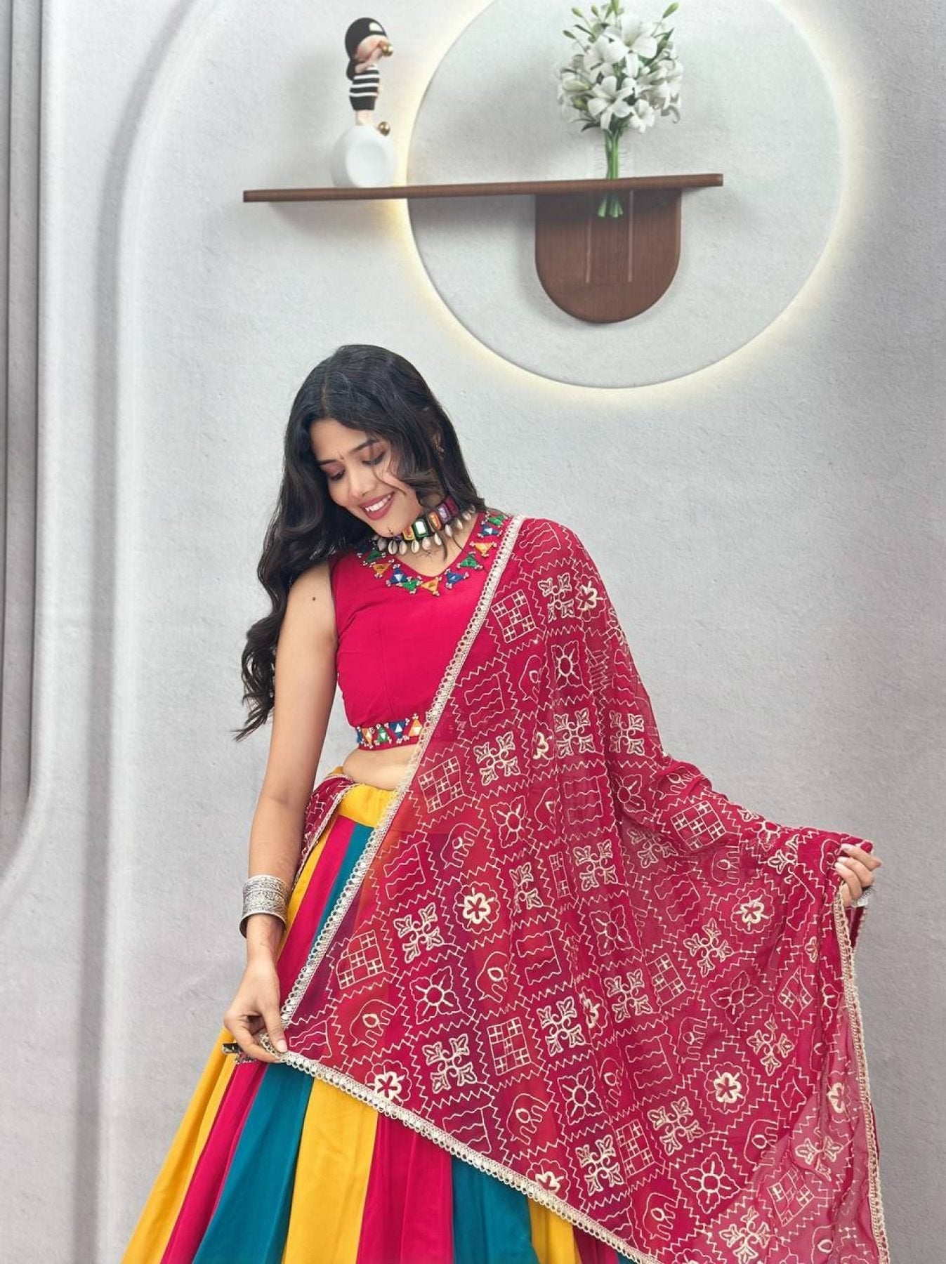 Pure Cotton Lehenga Choli with Colour Kali and Cotton Dupatta