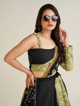 Adorable Black Printed Rayon Navratri Lehenga Choli With Dupatta