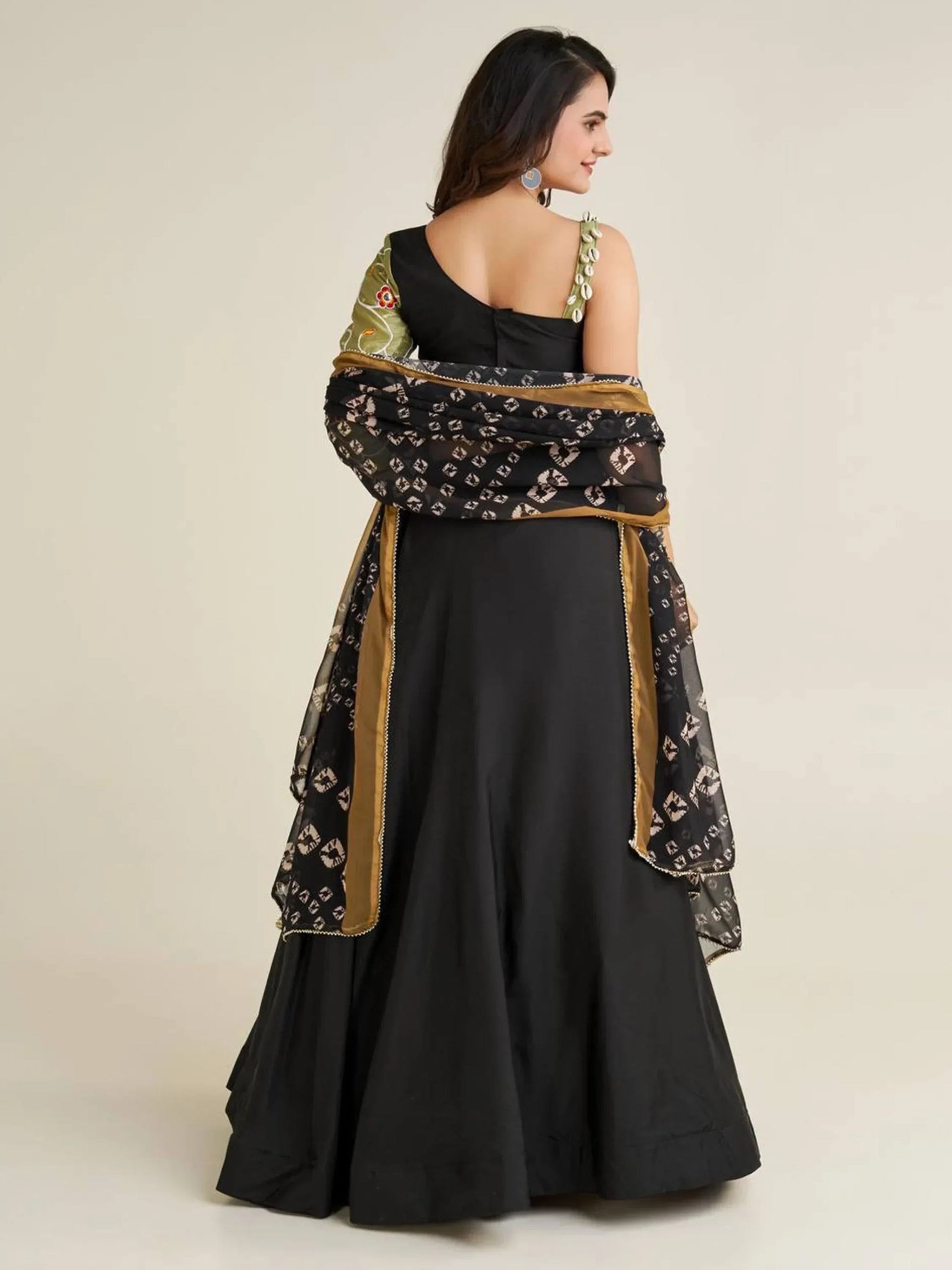Adorable Black Printed Rayon Navratri Lehenga Choli With Dupatta