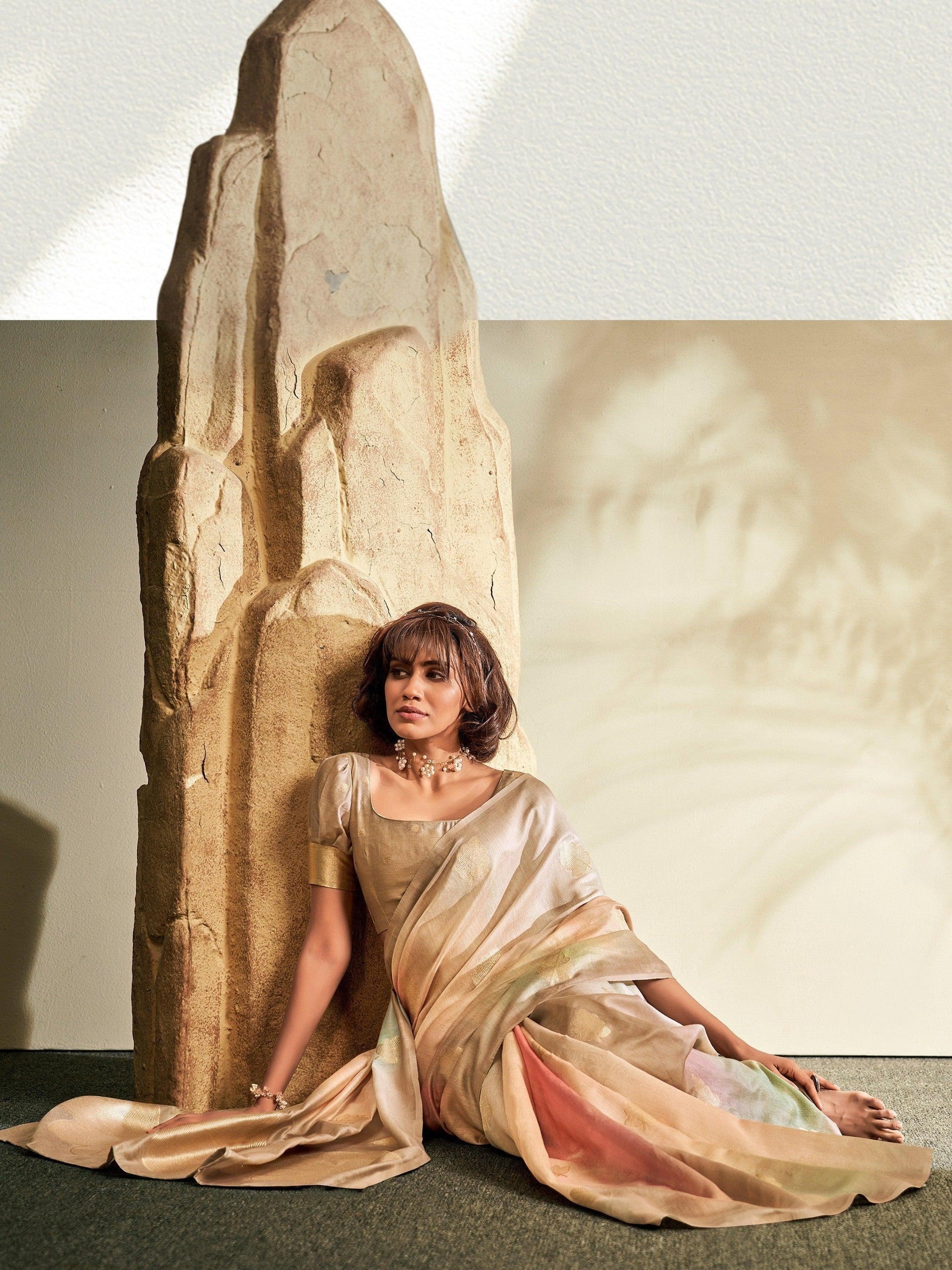 Adorable Brown Thread Work Silk Festive Saree Wear With Blouse