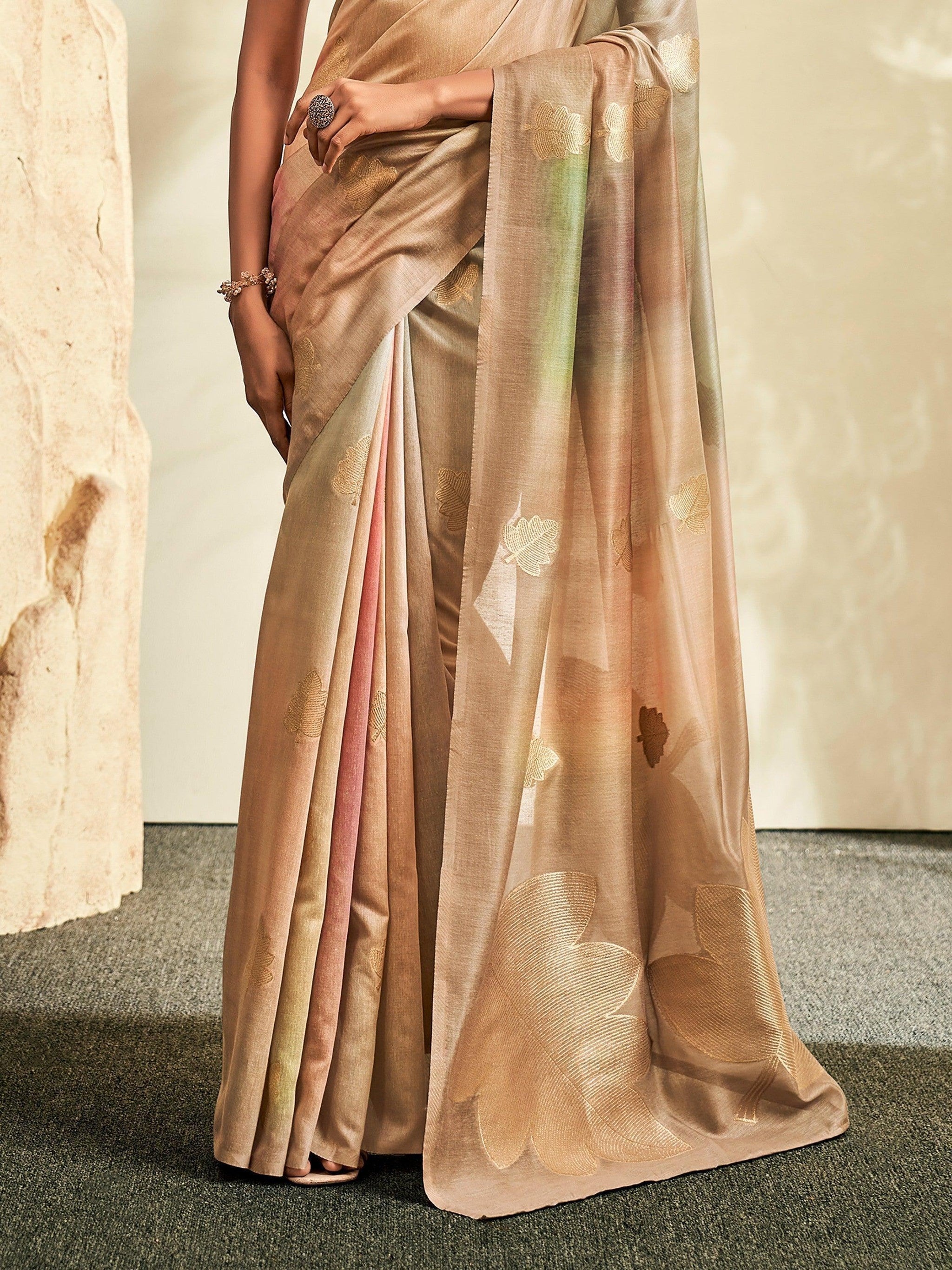 Adorable Brown Thread Work Silk Festive Saree Wear With Blouse