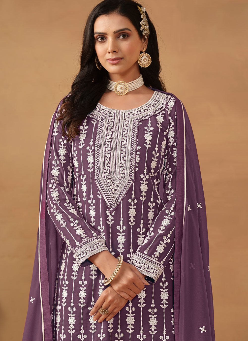 Adorable embroidered faux georgette sharara salwar kameez
