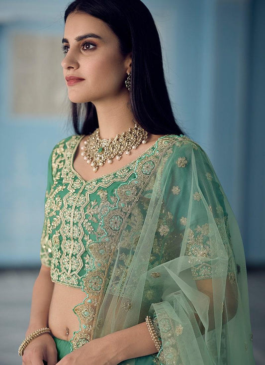 Adorable Green Color With Embroidered Lehenga Choli