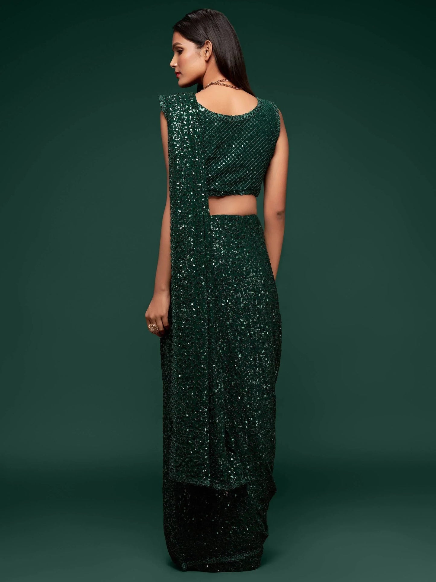 Adorable Green Sequins Georgette Party Wear Saree With Blouse