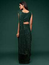 Adorable Green Sequins Georgette Party Wear Saree With Blouse