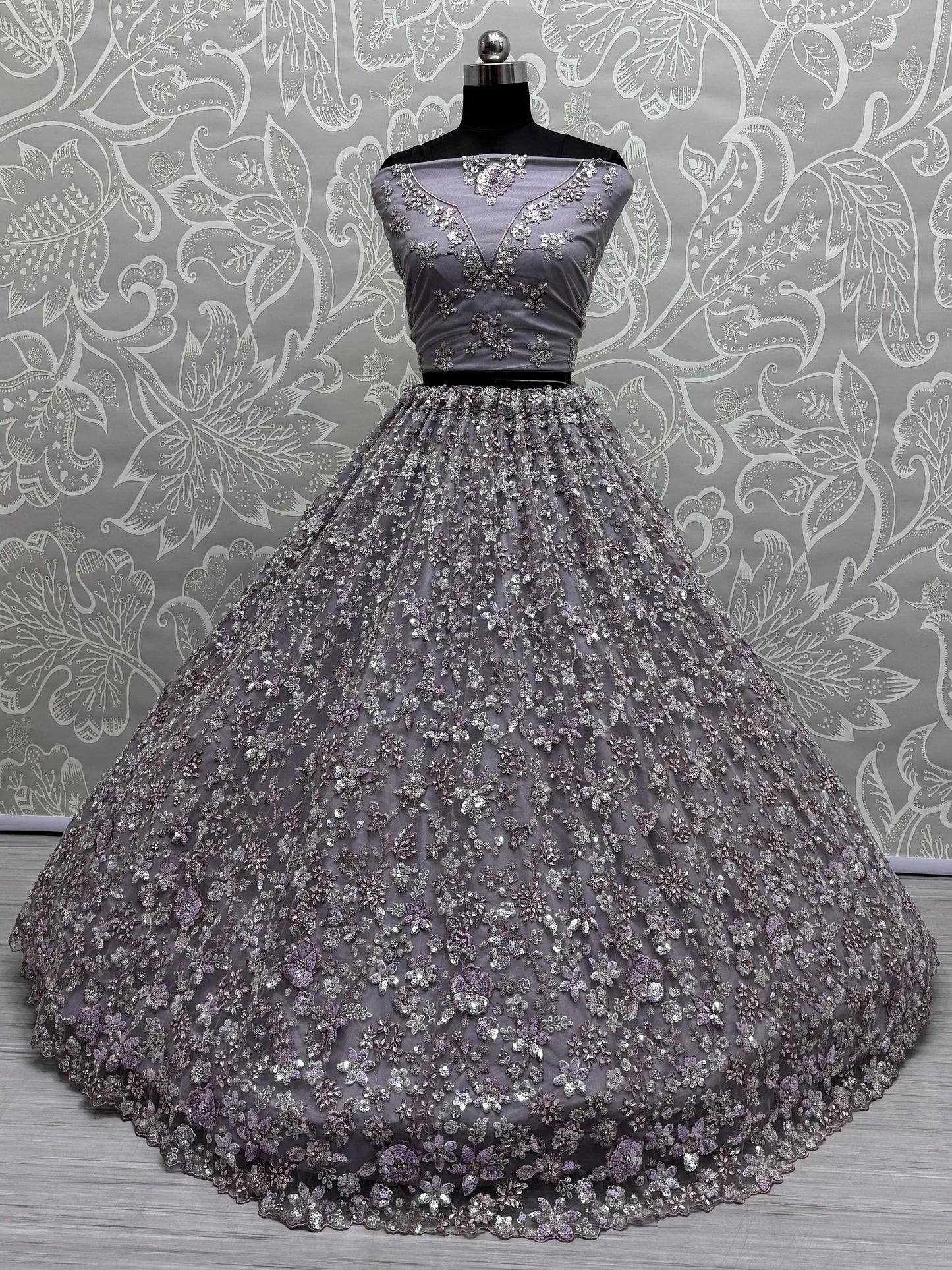 Adorable Lavender Sequins Work Net Bridesmaid Lehenga Choli With Dupatta