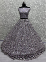 Adorable Lavender Sequins Work Net Bridesmaid Lehenga Choli With Dupatta