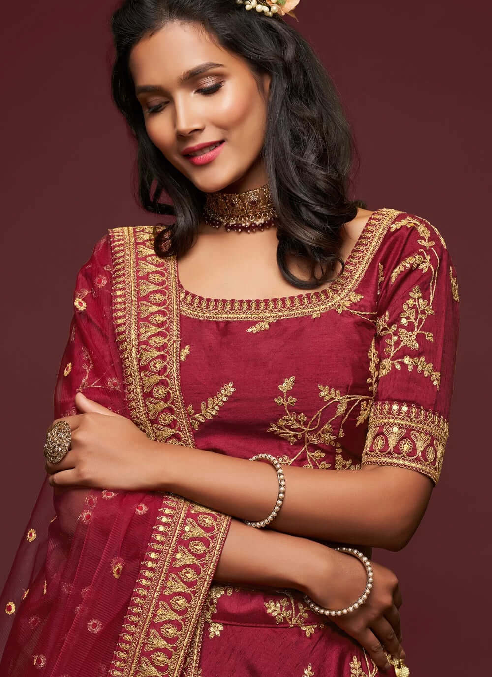 Adorable maroon sequins work lehenga for engagement