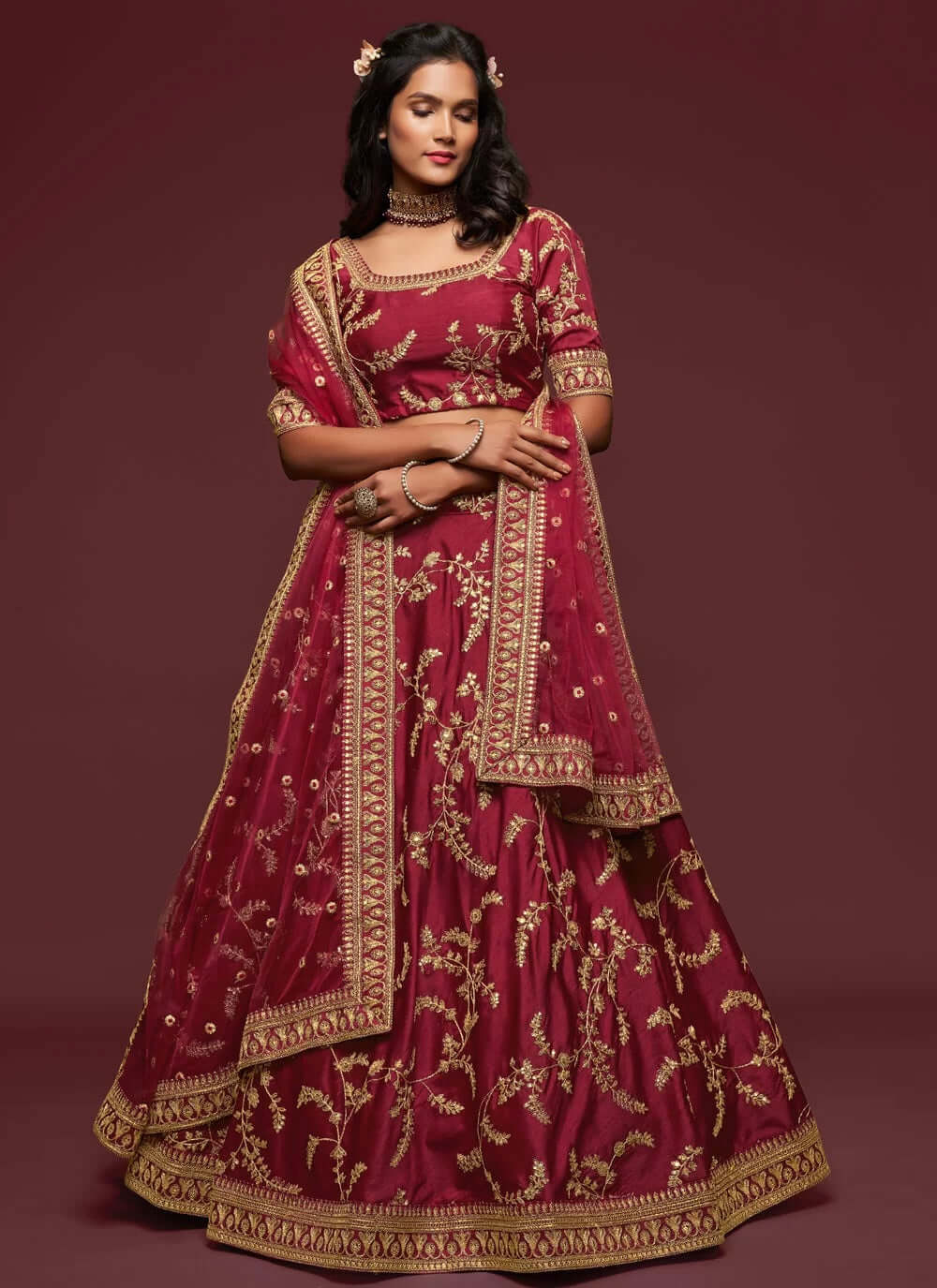 Adorable maroon sequins work lehenga for engagement