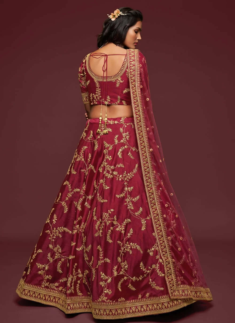 Adorable maroon sequins work lehenga for engagement