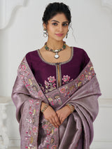 Adorable Mauve Thread Work Dola Silk Wedding Saree With Blouse