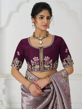 Adorable Mauve Thread Work Dola Silk Wedding Saree With Blouse