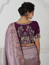 Adorable Mauve Thread Work Dola Silk Wedding Saree With Blouse