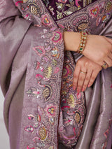 Adorable Mauve Thread Work Dola Silk Wedding Saree With Blouse