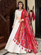 Adorable Off-White Lucknowi Work Georgette Traditional Lehenga Choli