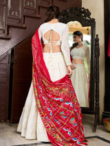 Adorable Off-White Lucknowi Work Georgette Traditional Lehenga Choli