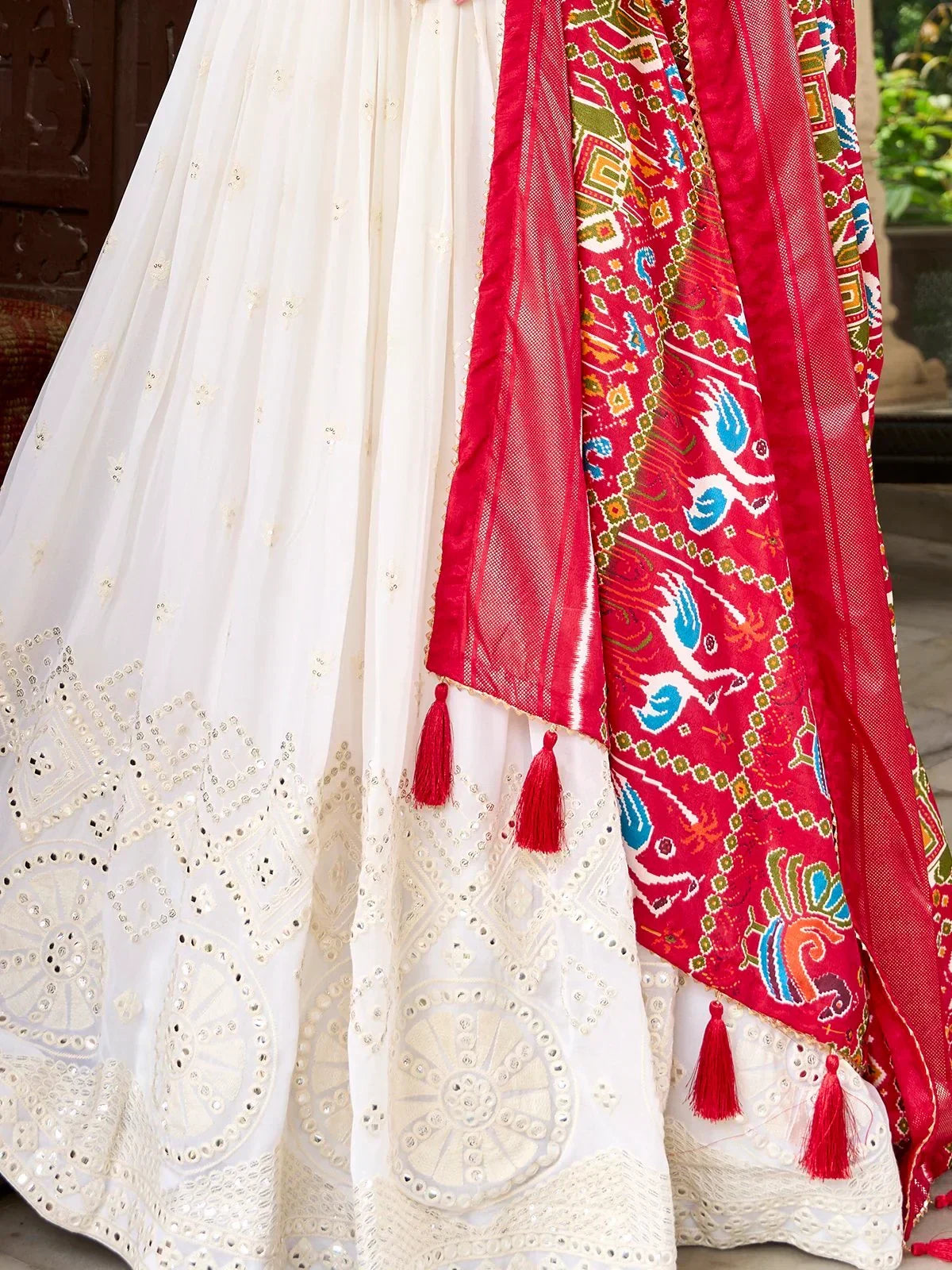 Adorable Off-White Lucknowi Work Georgette Traditional Lehenga Choli