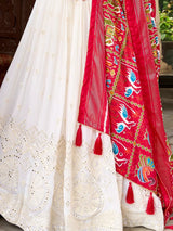 Adorable Off-White Lucknowi Work Georgette Traditional Lehenga Choli