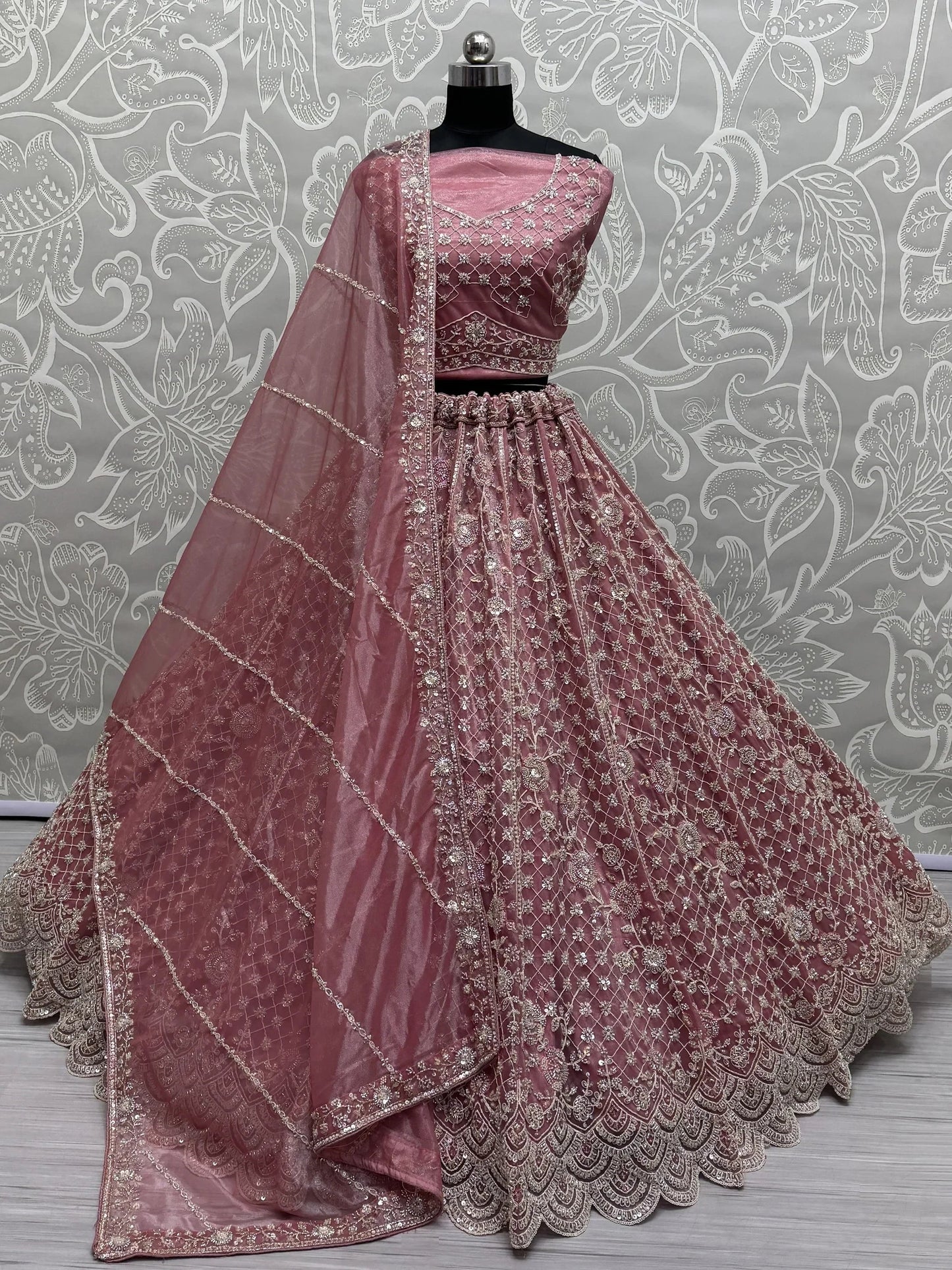 Adorable Pink Hand Work Net Bridal Wear Lehenga Choli With Dupatta