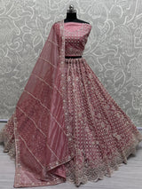 Adorable Pink Hand Work Net Bridal Wear Lehenga Choli With Dupatta