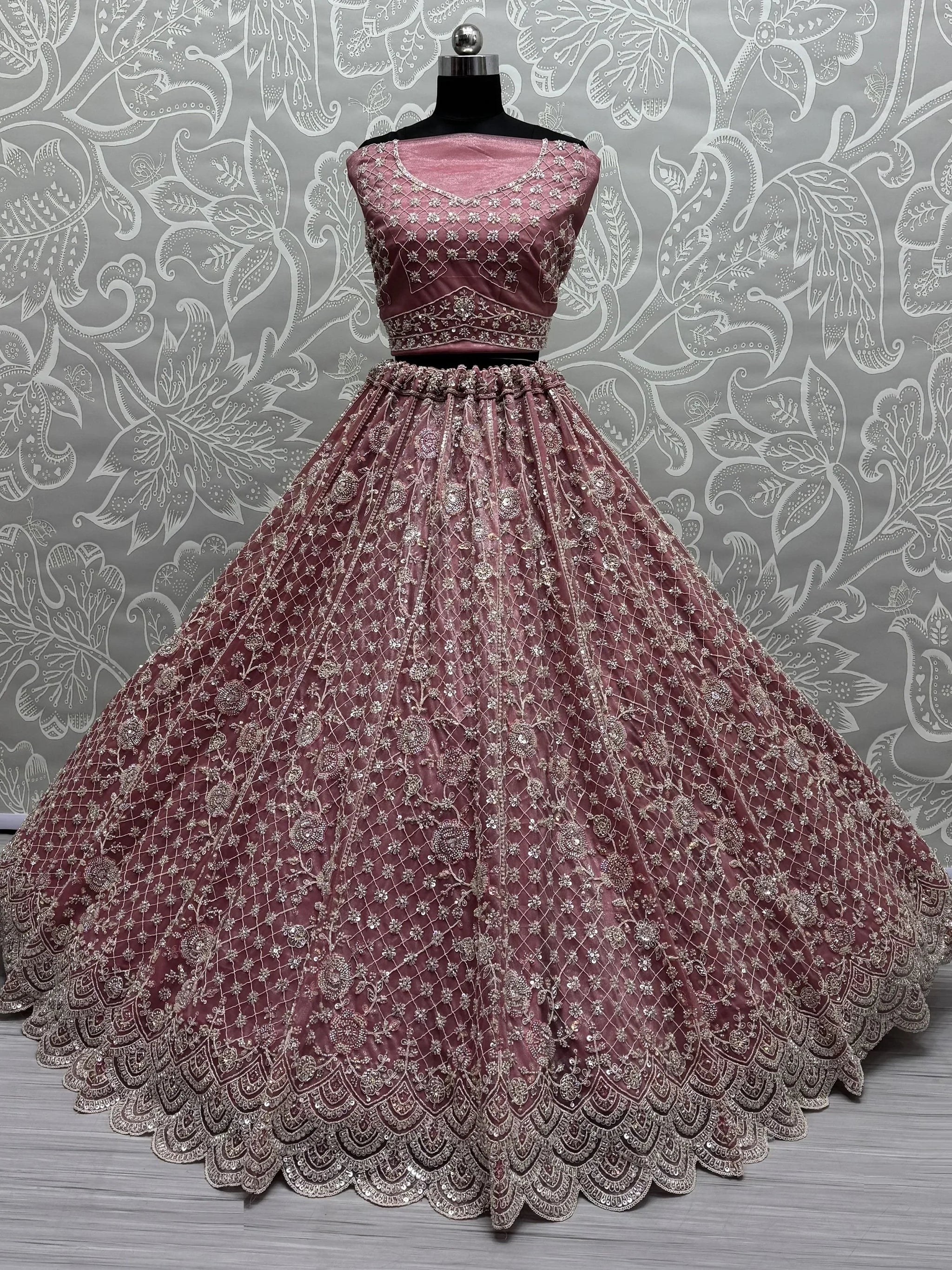 Adorable Pink Hand Work Net Bridal Wear Lehenga Choli With Dupatta