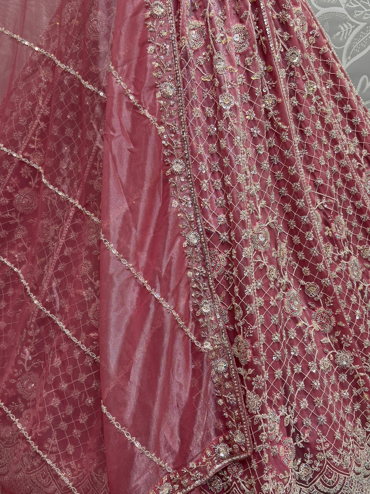 Adorable Pink Hand Work Net Bridal Wear Lehenga Choli With Dupatta