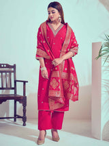 Adorable Rani Pink Cord Embroidery Silk Event Wear Pant Suit