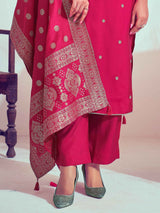 Adorable Rani Pink Cord Embroidery Silk Event Wear Pant Suit