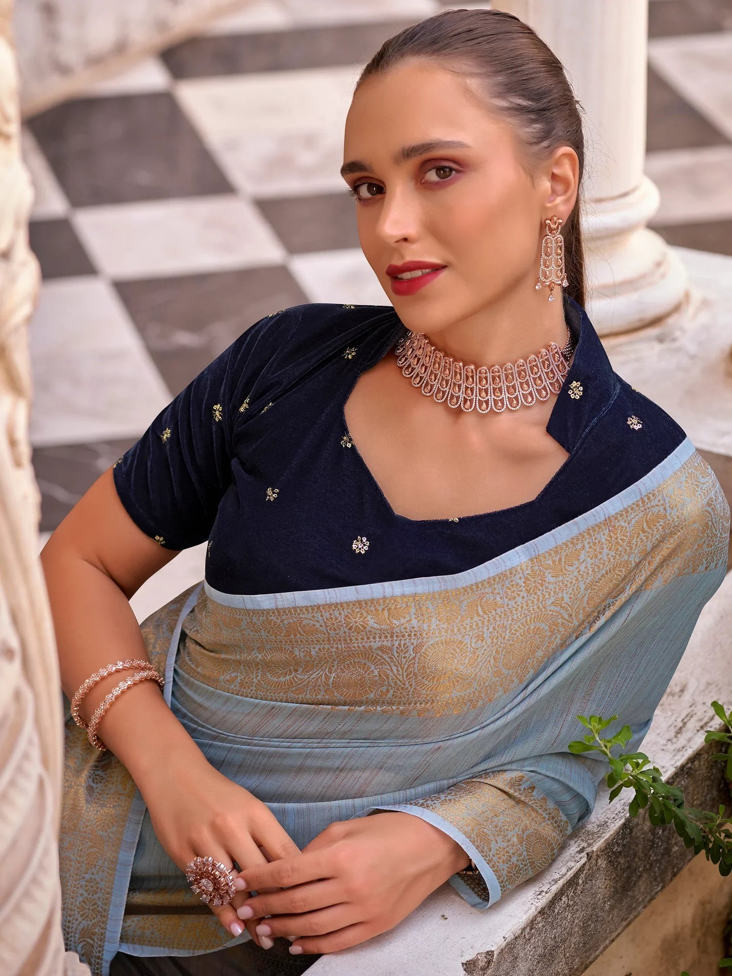 Adorable Sky Blue Zari Weaving Tissue Silk Festival Wear Saree