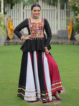 Adorable White Gota Patti Lace Rayon Navratri Wear Lehenga With Peplum Top