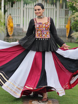 Adorable White Gota Patti Lace Rayon Navratri Wear Lehenga With Peplum Top