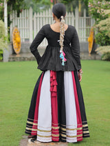 Adorable White Gota Patti Lace Rayon Navratri Wear Lehenga With Peplum Top