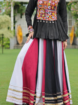 Adorable White Gota Patti Lace Rayon Navratri Wear Lehenga With Peplum Top