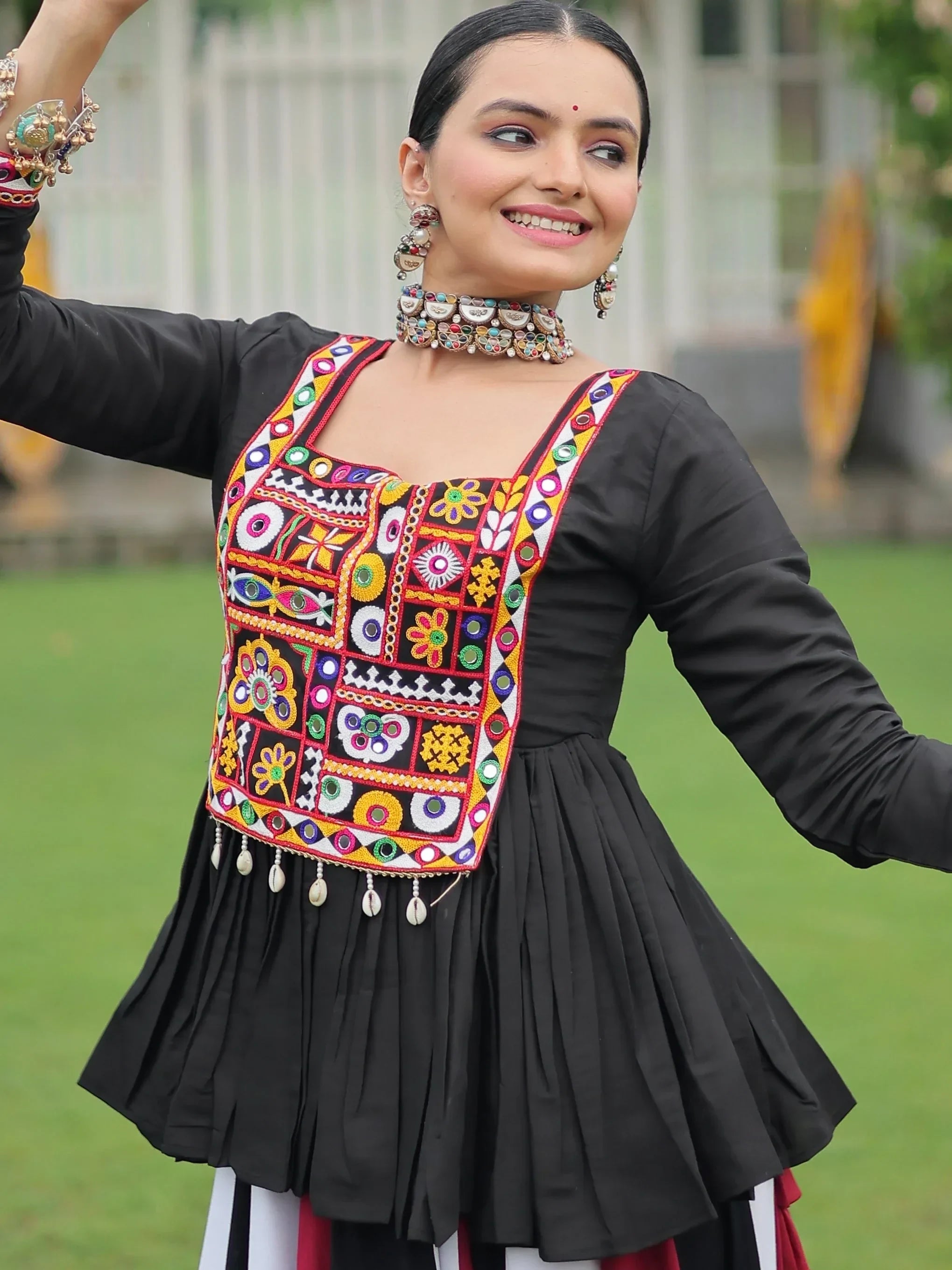 Adorable White Gota Patti Lace Rayon Navratri Wear Lehenga With Peplum Top