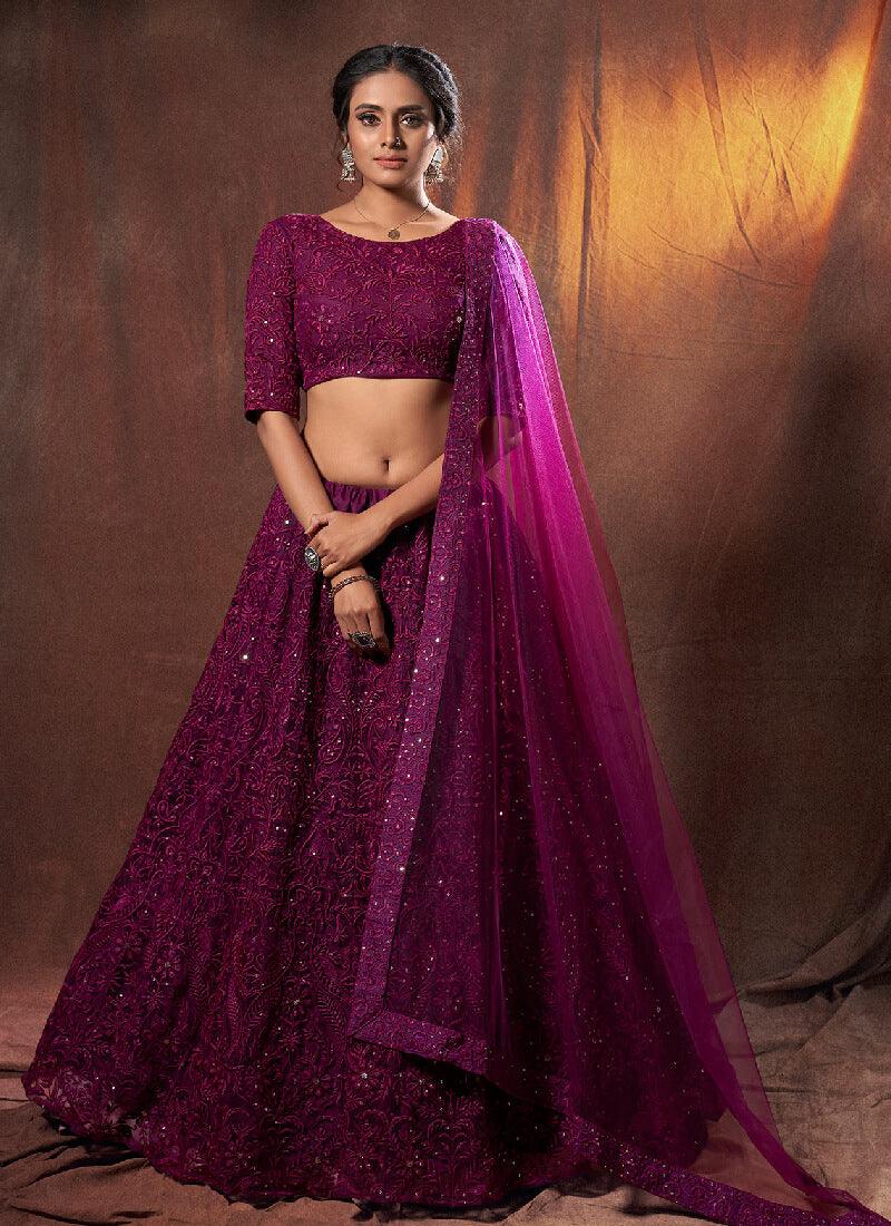 Adorable Wine Soft Net Base Resham Work Ethnic Lehenga Choli