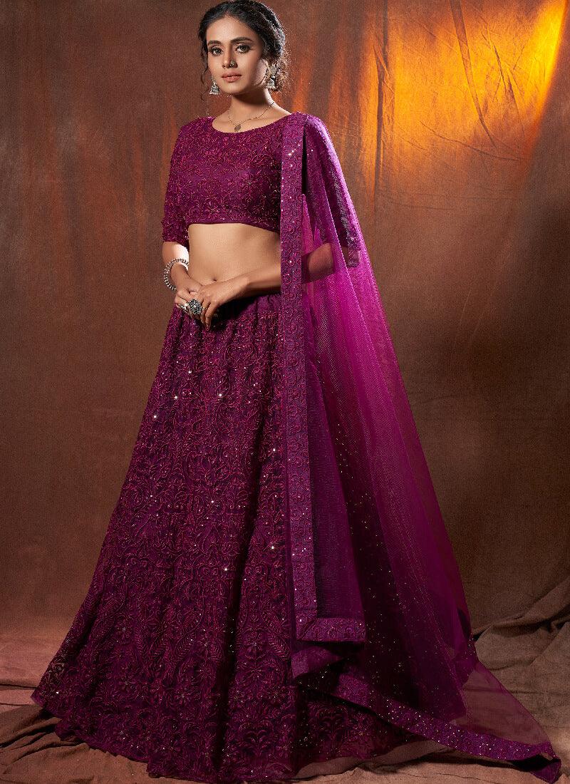 Adorable Wine Soft Net Base Resham Work Ethnic Lehenga Choli