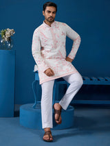 Aesthetic White Embroidered Silk Traditional Men Kurta