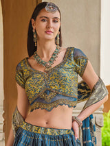 Alluring Blue Foil Print Silk Bridesmaid Lehenga Choli With Dupatta