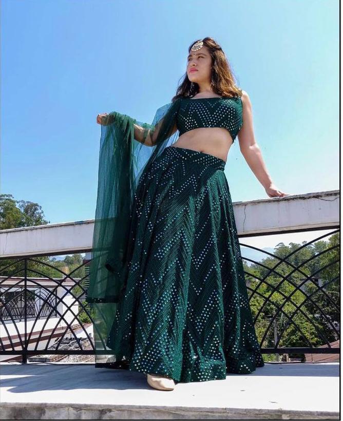 Alluring Green Embroidered Georgette Lehenga Set with Dupatta