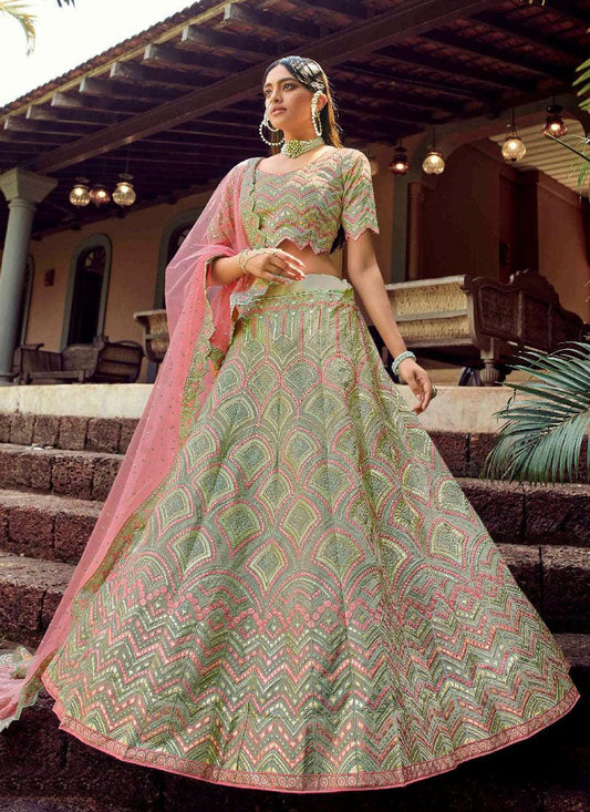 Alluring Green Color Organza Base Designer Bridal Wear Lehenga Choli