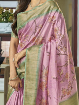 Alluring Light Pink Floral Printed Silk Events Wear Saree With Blouse